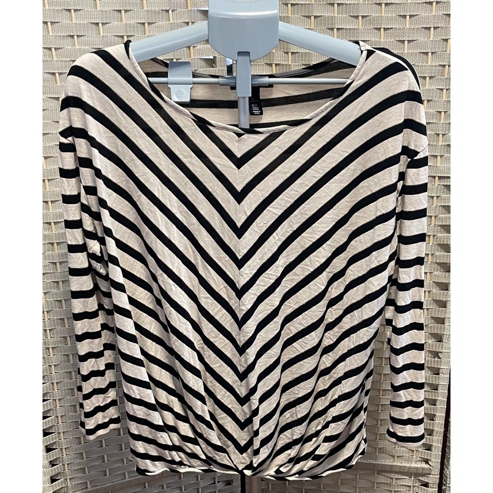 White House Black Market Striped Long Sleeve Knot Front Top Gold Metallic M
